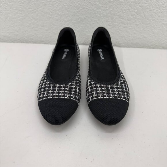 Vivaia Almond Toe Black Tweed Knit Slip On Ballet Flats Shoes Womens 39.5 US 8.5 - Picture 2 of 9